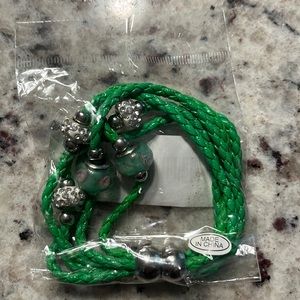 Green Leather Beaded Bracelet With Swarovski